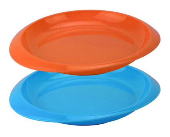 eetbord 22 x 19,5 cm polypropyleen oranje/blauw 2 stuks