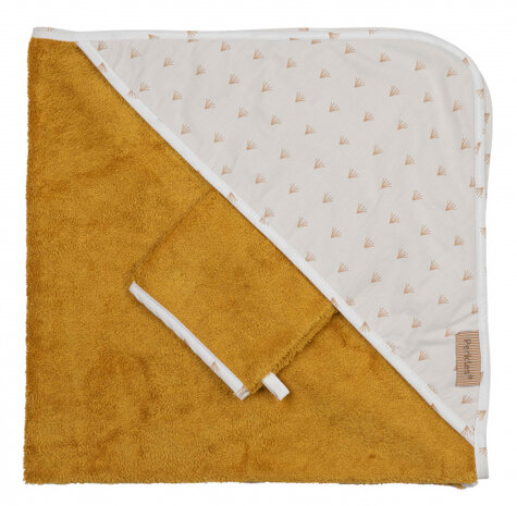 badcapset 80 cm katoen/bamboe okergeel/wit