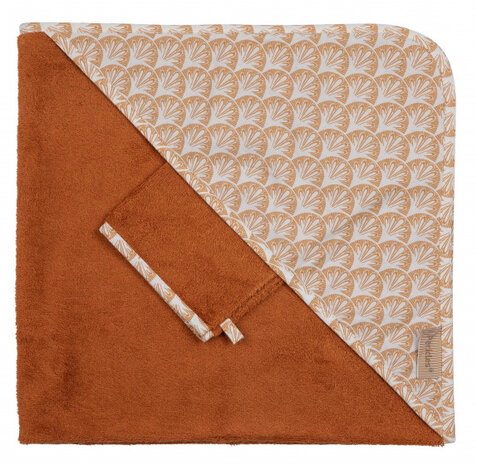 badcapeset 80 cm katoen/bamboe bruin/wit