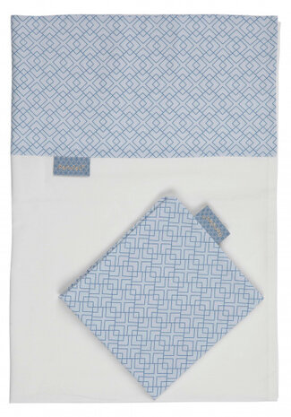 ledikantlaken en sloop 100 x 150 cm katoen wit/blauw
