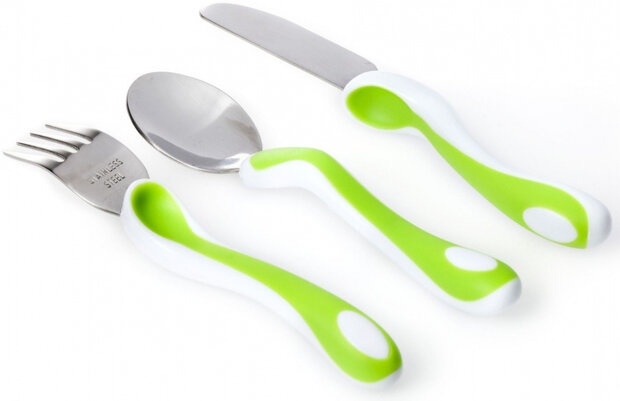 bestekset staal 21 x 13,5 x 3 cm groen/wit 3-delig
