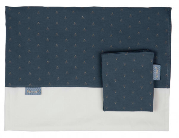 laken en sloop 100 x 150 cm katoen donkerblauw/wit