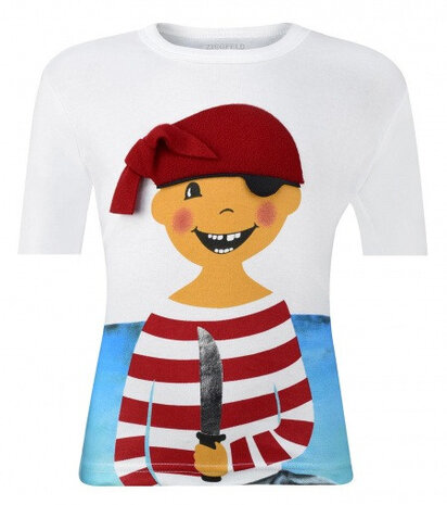 T-shirt korte mouw Piraat Paul jongens katoen wit mt 116