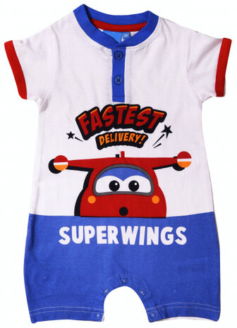 romper Fastest Delivery katoen blauw/rood mt 18 mnd