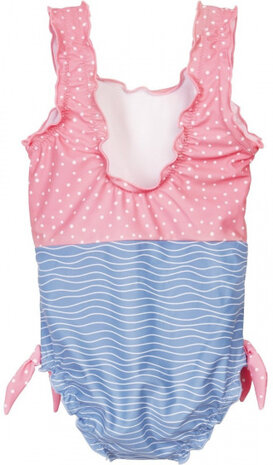 badpak meisjes polyamide roze/blauw maat 110/116
