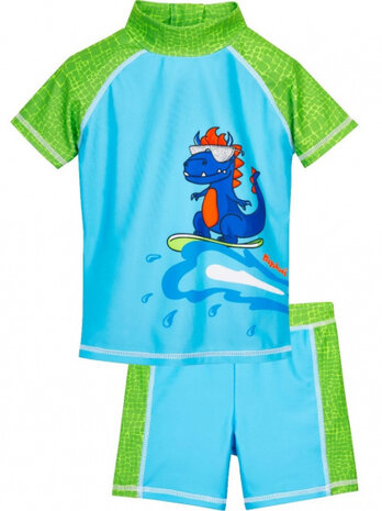 badpak Dino jongens polyester blauw/groen mt 74/80