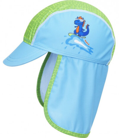 zonnenhoed met klep Dino blauw/groen mt 51 cm