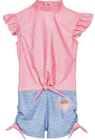 zwempak Krab meisjes polyester blauw/roze maat 110/116
