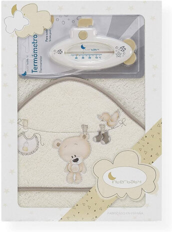 badcape en thermometer 100 cm katoen beige 2-delig