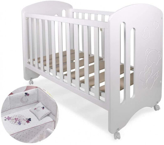 ledikant Lovely junior 124 x 63 cm hout wit/roze
