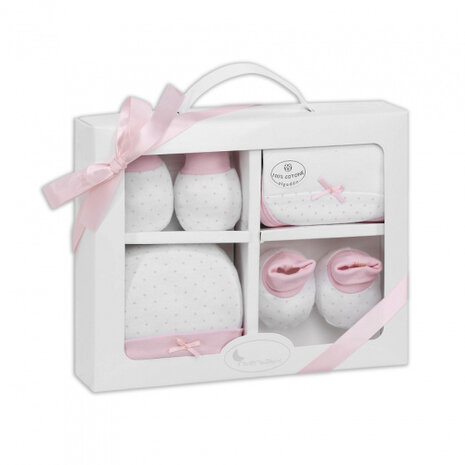babyaccessoires Newborn katoen wit/roze 4-delig