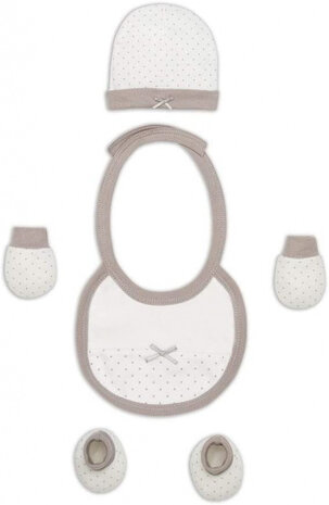 babyaccessoires Newborn katoen wit/taupe 4-delig