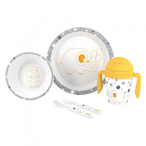 babyservies Jungle polypropyleen grijs/geel 5-delig