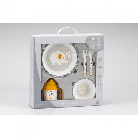 babyservies Jungle polypropyleen grijs/geel 5-delig