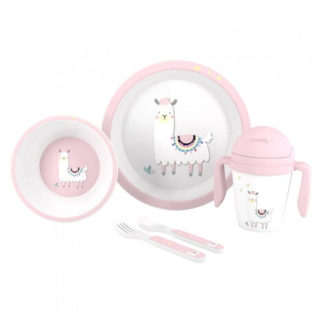 babyservies Lama roze 5-delig