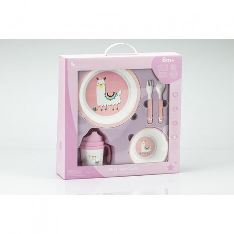 babyservies Lama roze 5-delig