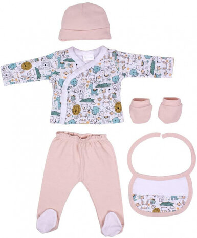 babykledingset junior katoen roze 5-delig