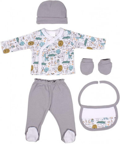 babykledingset junior katoen donkergrijs 5-delig