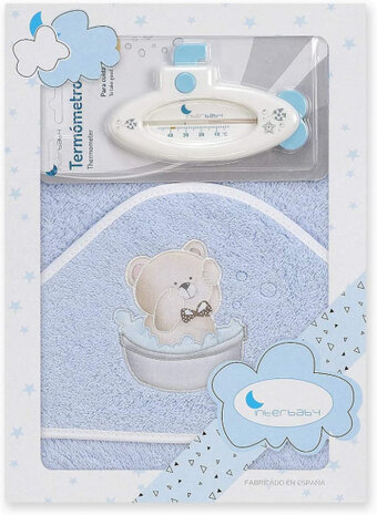 badaccessoires Teddy 100 cm katoen blauw 2-delig