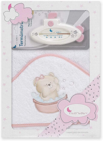 badaccessoires Teddy 100 cm katoen wit/roze 2-delig