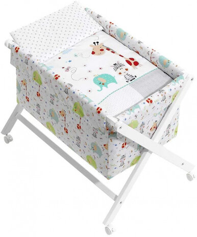 wieg Jungle 90 x 55 cm hout/katoen wit 5-delig