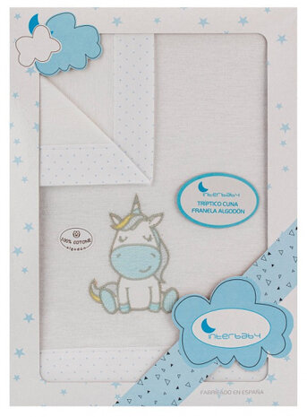 lakenset wieg Unicorn 152 x 102 cm katoen blauw 3-delig