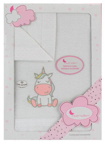 lakenset wieg Unicorn 152 x 102 cm katoen roze 3-delig