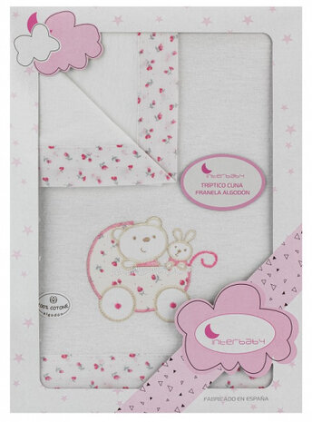 lakenset wieg Konijn 152 x 102 cm katoen roze 3-delig