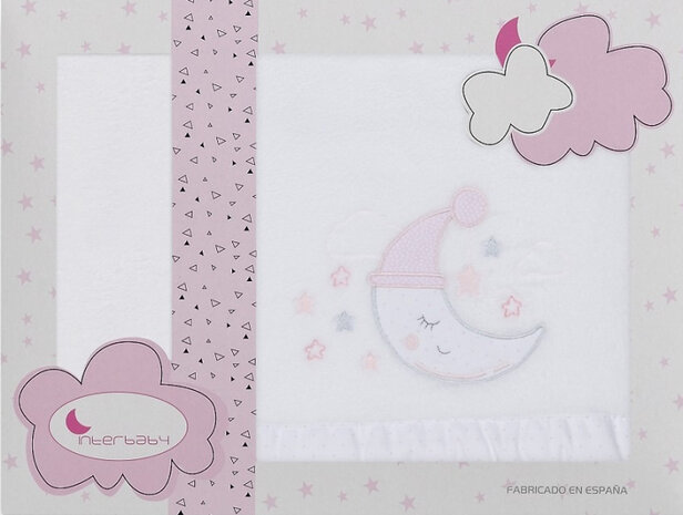 lakenset wieg Maan 110 x 82 cm wit/roze 3-delig