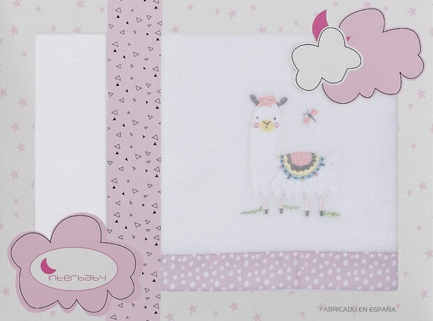 lakenset wieg Lama 110 x 82 cm wit/roze 3-delig