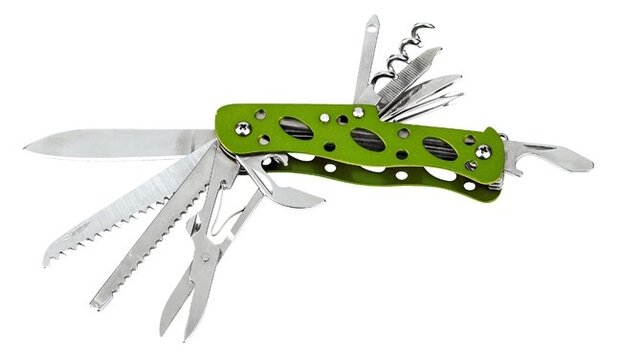 zakmes Expeditie met 11 functies 11 cm groen
