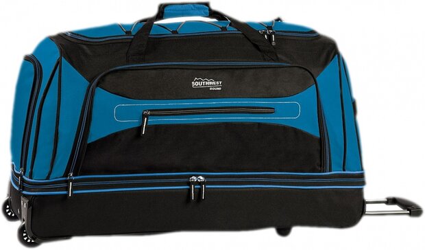 trolleytas 90 liter polyester zwart/blauw