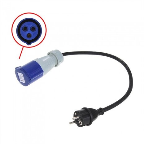 verloopkabel van Schuko-stekker naar CEE 40 cm 16A / 230 V