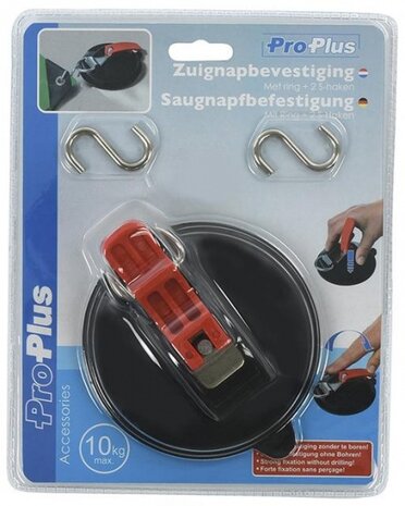 zuignapbevestiging met ring en 2 S-haken zwart/zilver
