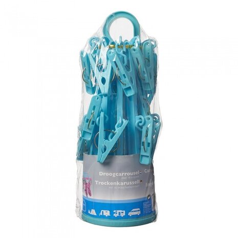 droogcarrousel met 18 knijpers 48 cm aqua