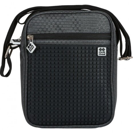 schoudertas crossbody met pixels 2 liter grijs