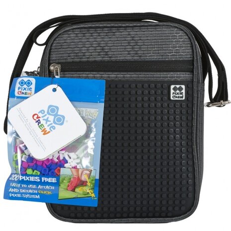 schoudertas crossbody met pixels 2 liter grijs