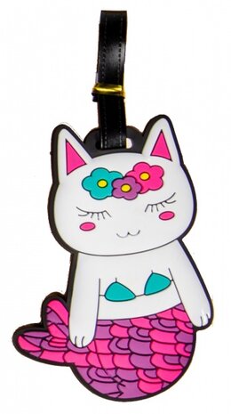 bagagelabel poes 18 x 8 cm wit/roze