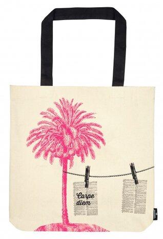 katoenen tas Strandlectuur 39 x 42 cm wit/roze