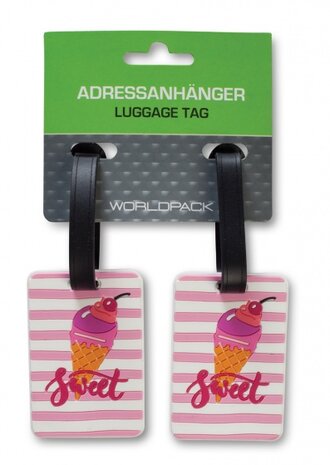 bagagelabel IJshoorn 11 cm roze/wit 2 stuks