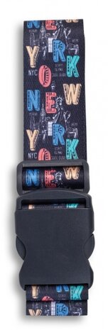 bagageriem NY City 190 x 5 cm zwart/multicolor