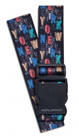 bagageriem NY City 190 x 5 cm zwart/multicolor