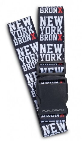 bagageriem NY Bronx 190 x 5 cm zwart/wit/rood