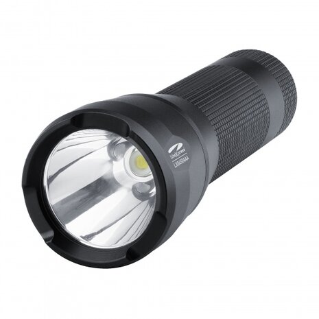 zaklamp led batterij 500 lumen 14 cm RVS zwart