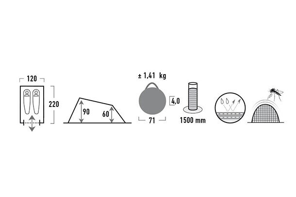 pop-up tent Campo 2-persoons 220 x 120 x 90/60 cm grijs