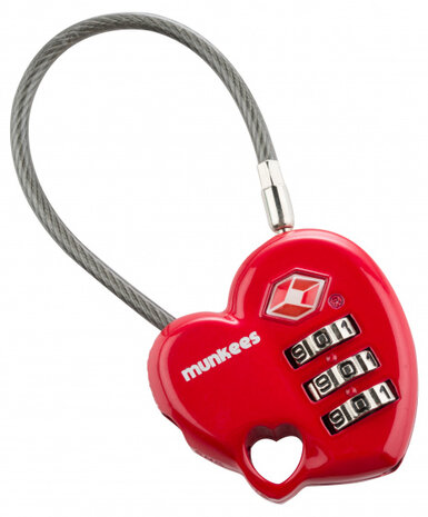 TSA cijferslot Hart rood 8 x 3,7 x 1,4 cm