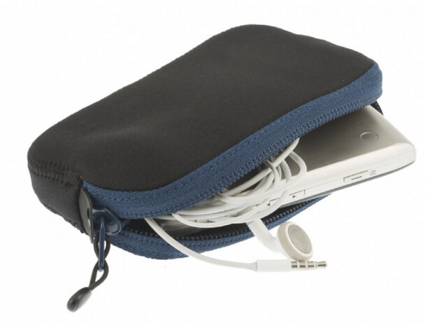 gewatteerde cameratas klein textiel blauw/zwart