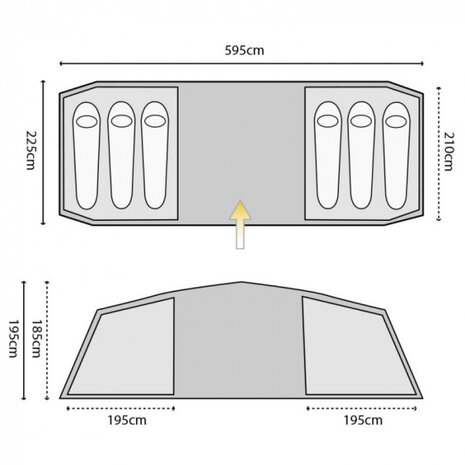 tent Cypress 6 polyester 595 x 225 x 195 cm blauw