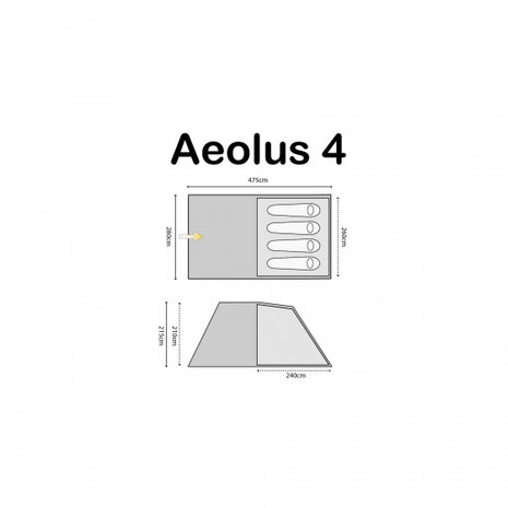 tent Aeolus 4 475 x 280 x 215 cm grijs/groen