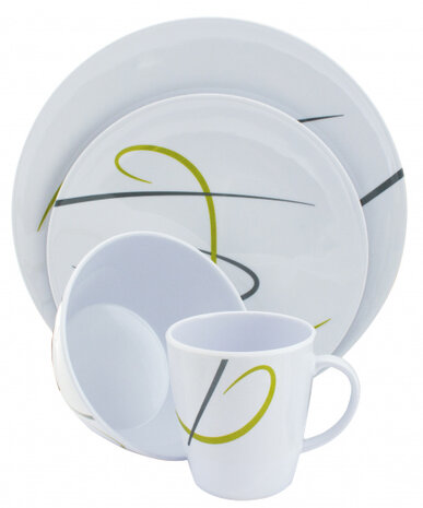 tafelservies Vienna melamine wit/groen/grijs 16-delig